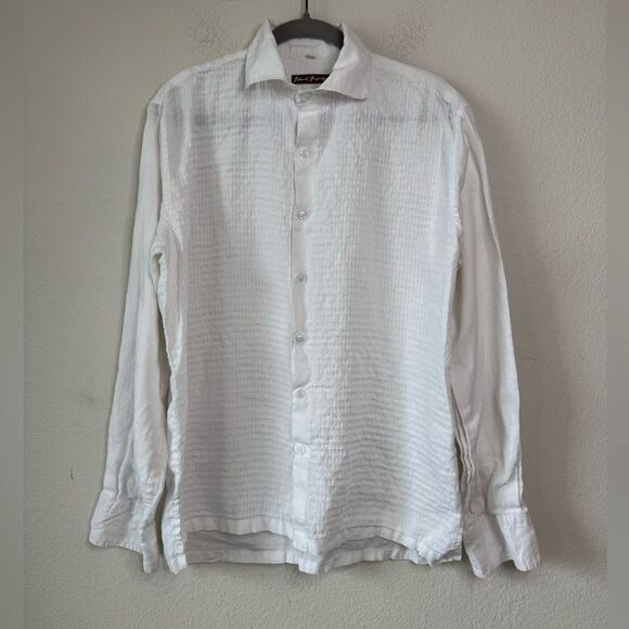 Island Importer Men’s Sz L 100% Linen Button Down Shirt Beach Textured Front - Picture 1 of 7